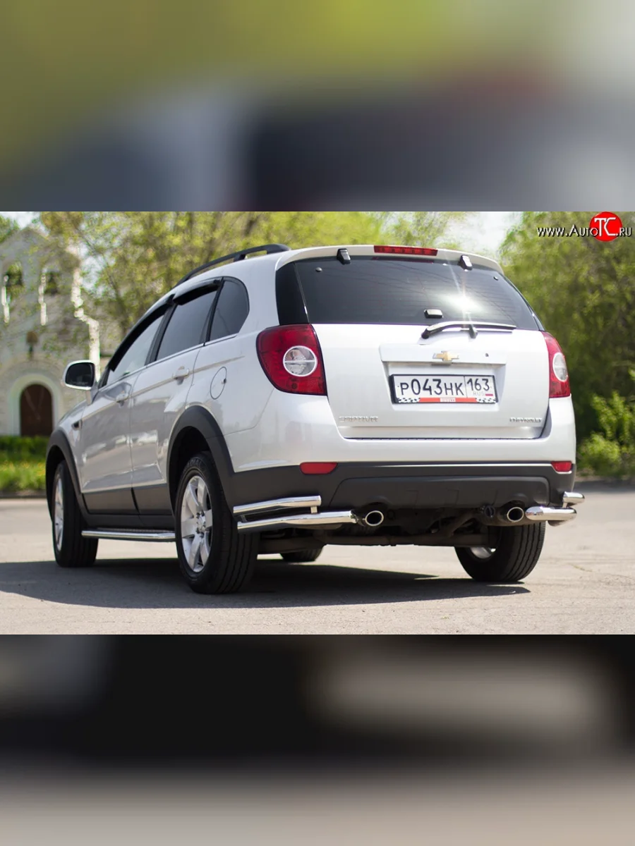 Защита заднего бампера из двойных боковых уголков с диаметром труб 63 и 51 мм Petroil Tuning Chevrolet Captiva 1-ый рестайлинг (2011-2013) (Нержавейка)  с доставкой в г. Керчь