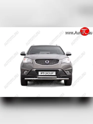 Защита переднего бампера двойная из труб d63/51 мм Petroil Tuning (Нержавеющая полированная сталь) SSANGYONG Actyon (2010-2013) дорестайлинг