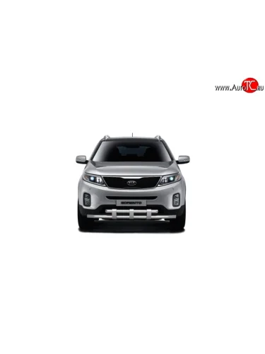 Двойная защита переднего бампера с пластинами из труб диаметром по 63 мм Petroil Tuning (Нержавеющая полированная сталь) KIA Sorento  XM (2012-2015) рестайлинг