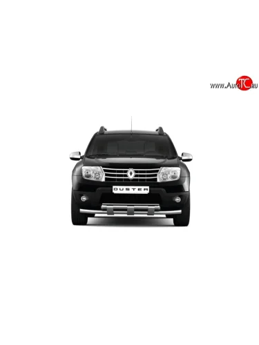 Защита переднего бампера PT GROUP двойная с пластинами Ø63/63мм (НПС) RENAULT Duster 2016- (Нержавеющая полированная сталь) Renault Duster  HS (2015-2021) рестайлинг