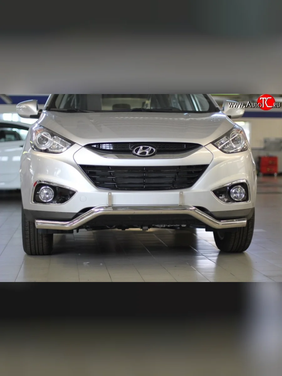 Фигурная защита переднего бампера диаметром 63 мм Petroil Tuning  Hyundai IX35 (2009-2018) LM (Нержавеющая полированная сталь)  с доставкой в г. Керчь