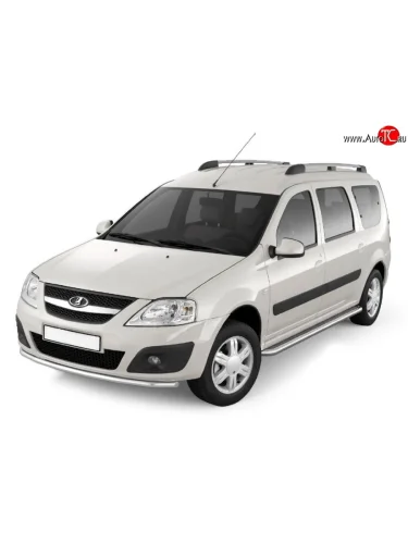 Порожки для ног из трубы Ø51 с алюминиевой площадкой Petroil Tuning (Нержавеющая полированная сталь) Лада ВАЗ Ларгус (2012-2025) дорестайлинг R90, рестайлинг R90