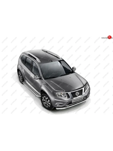 Порожки для ног из трубы Ø51 с алюминиевой площадкой Petroil Tuning (Нержавеющая полированная сталь) Renault Duster  HS (2010-2021) дорестайлинг, рестайлинг