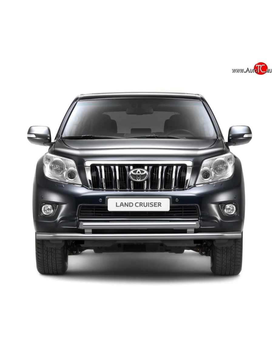 Защита переднего бампера двойная с зубьями из труб d63/63 мм Petroil Tuning  Toyota Land Cruiser Prado (2009-2013) J150 (Нержавеющая полированная сталь)  с доставкой в г. Пермь