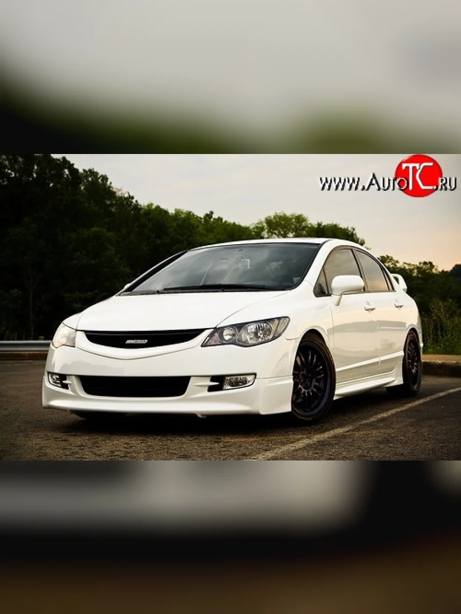 Накладка переднего бампера Mugen Style Honda Civic FD седан дорестайлинг (2005-2008) (Неокрашенная)  в Керчи Республика Крым