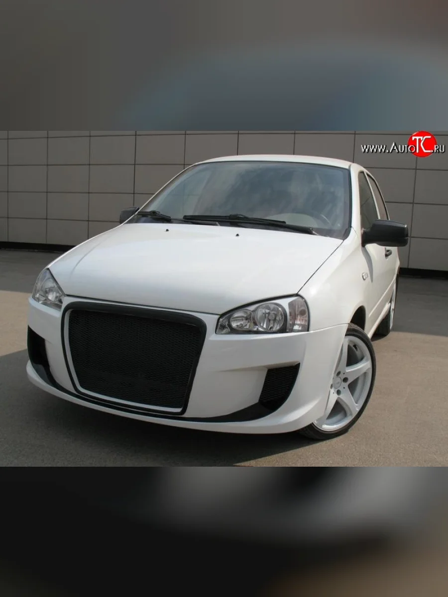 Передний бампер Я-робот Лада ВАЗ Калина 1119 хэтчбек (2004-2013) (Неокрашенный, сетка в воздухозаборниках)  в Перми Пермском крае