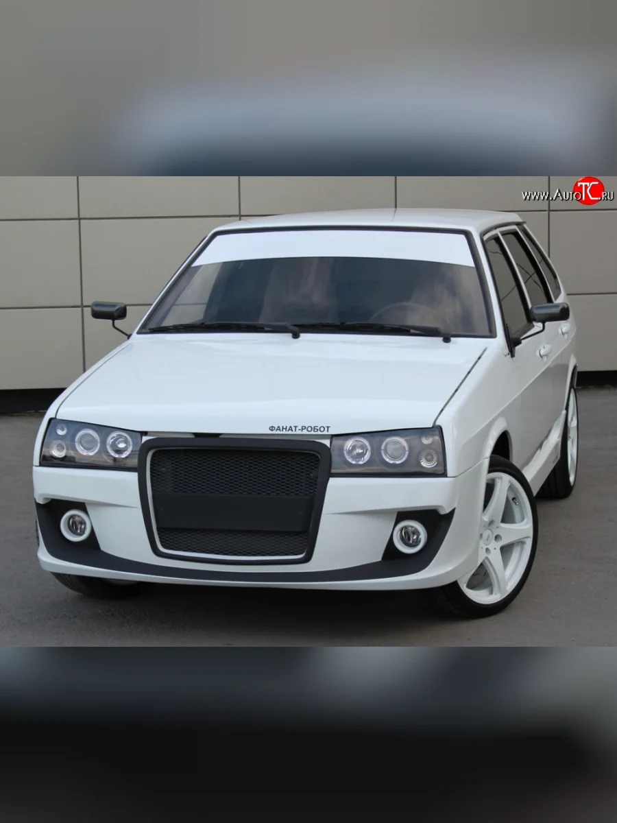 Передний бампер Фанат-Робот  Лада ВАЗ  2108, 2109, 21099 (Неокрашенный, По бокам сетка)  с доставкой в г. Пермь