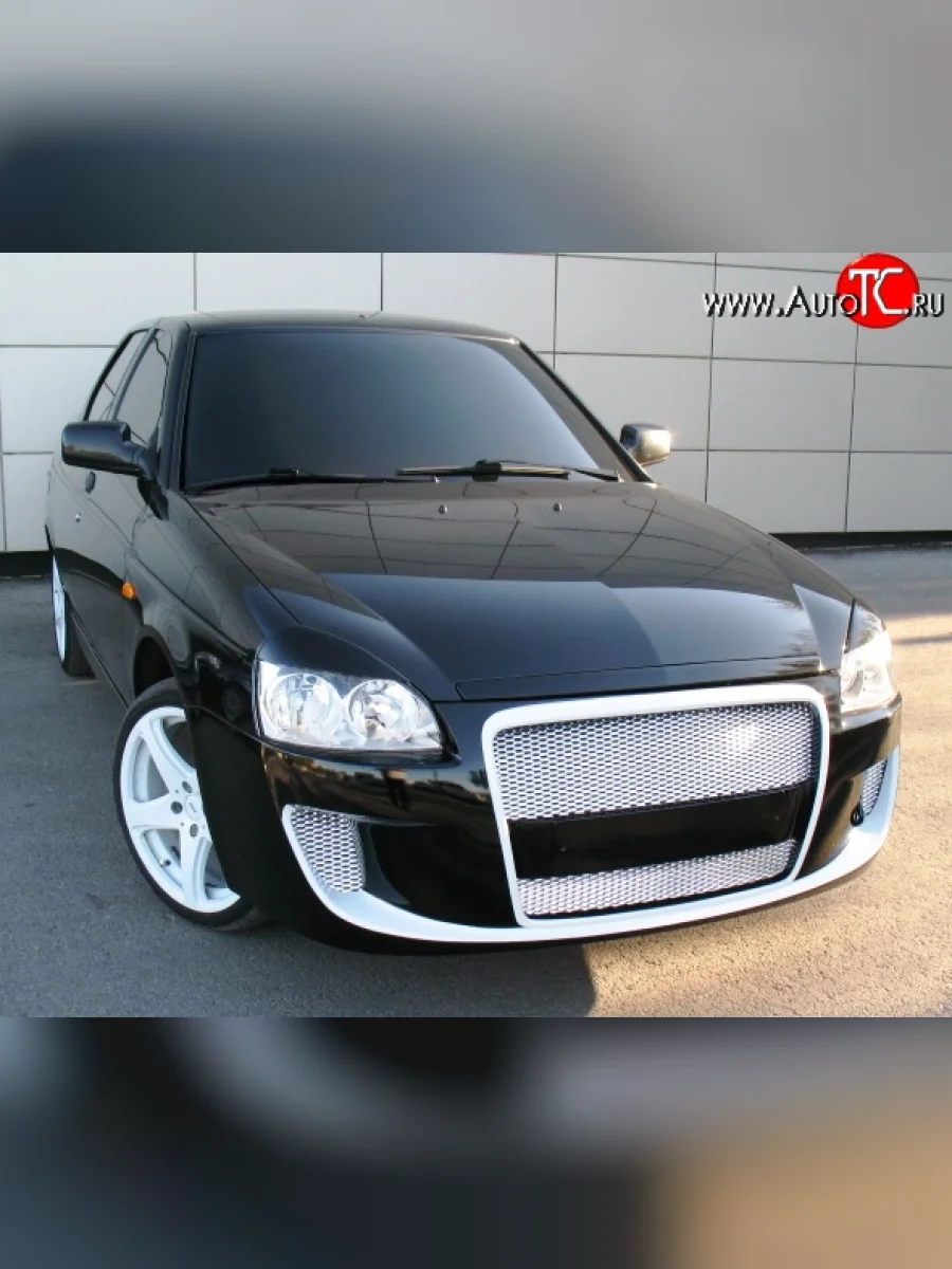 Передний бампер Я-робот  Лада ВАЗ Приора (2007-2018) 2170, 2171, 2172, 21728 (Неокрашенный, вставки под туманки)  с доставкой в г. Керчь