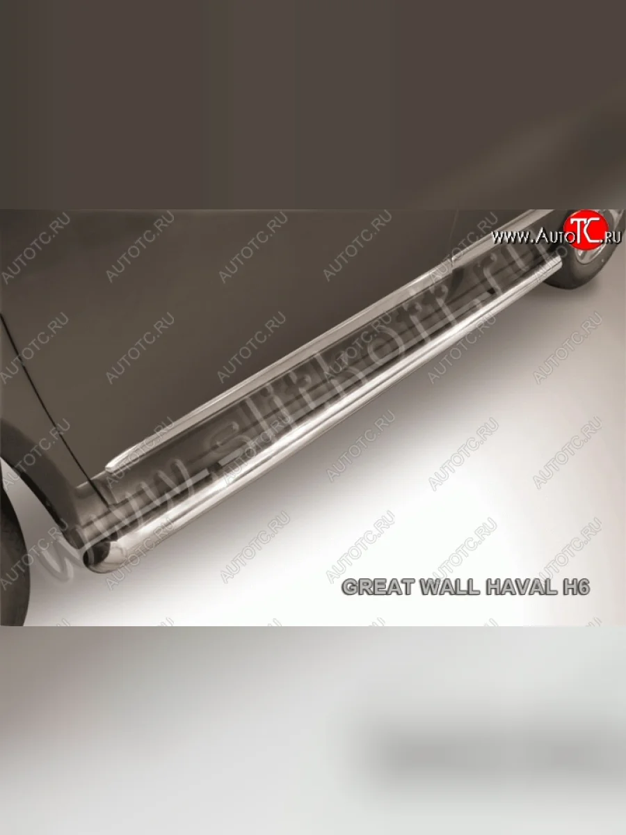 Защита порогов из круглой трубы диаметром 57 мм со скошенными торцами Slitkoff Haval H6 (2013-2020) (Нержавейка, Полированная)  в Керчи Республика Крым