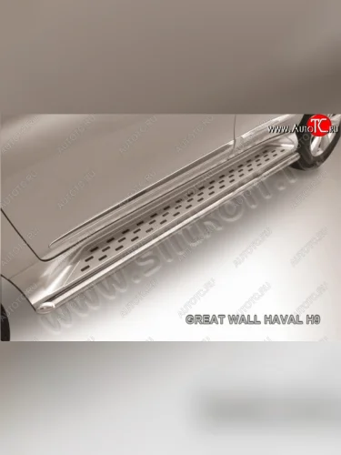 Защита порогов из круглой трубы диаметром 42 мм Slitkoff (Нержавейка) Haval H9 (2017-2019) 1-ый рестайлинг