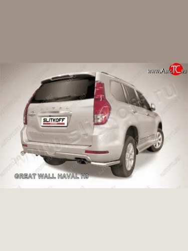 Защита заднего бампера из двух боковых уголков диаметром 76 мм Slitkoff (Нержавейка) Haval H9 дорестайлинг (2015-2017)