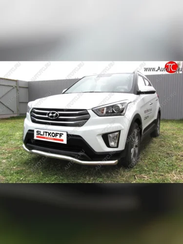 Защита переднего бампера из изогнутой трубы диаметром 57 мм Slitkoff (Нержавейка) Hyundai Creta  GS (2015-2021) дорестайлинг, рестайлинг