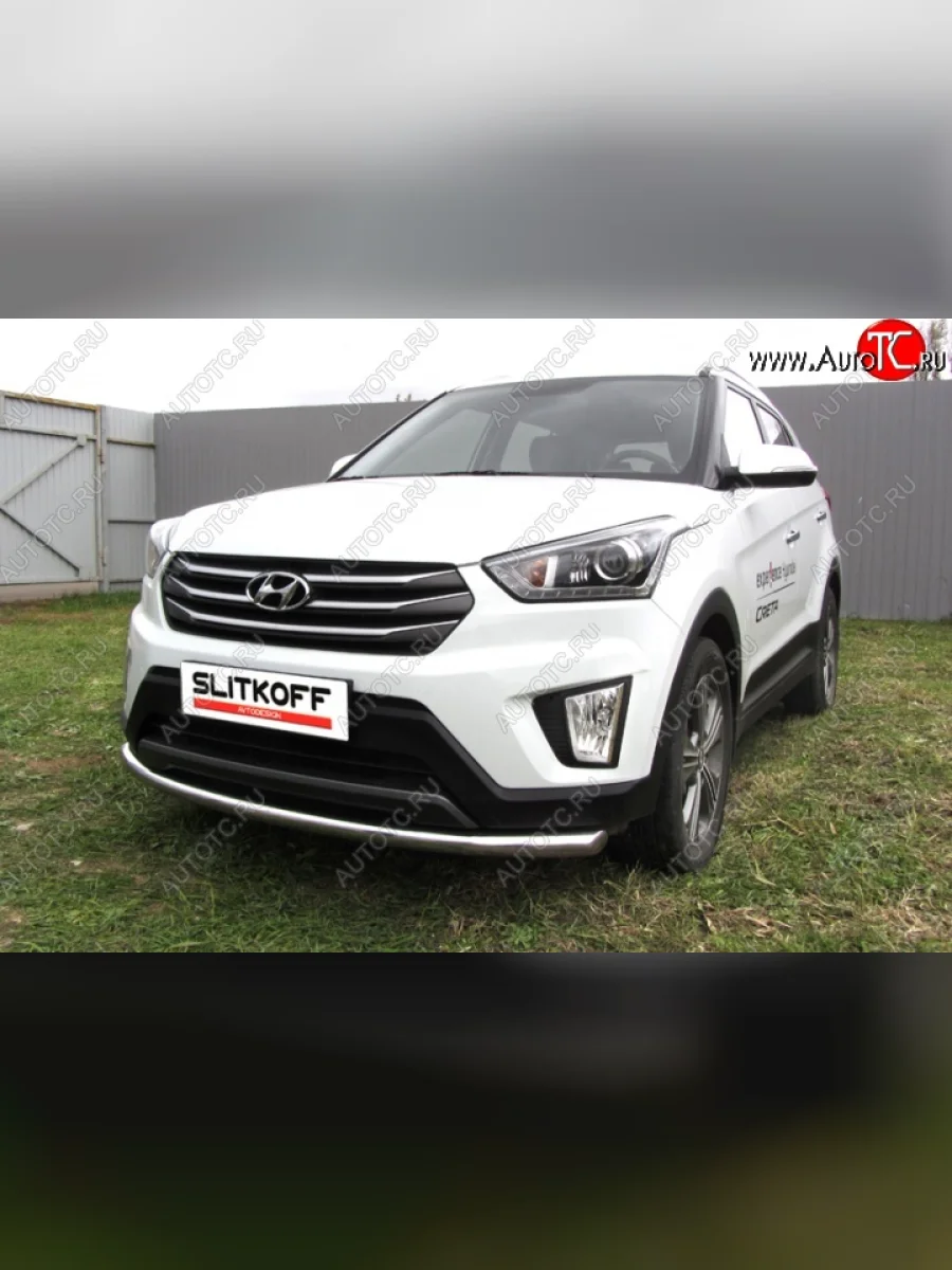 Одинарная защита переднего бампера диаметром 57 мм Slitkoff Hyundai Creta GS рестайлинг (2019-2021) (Нержавейка, Полированная)  в Перми Пермском крае