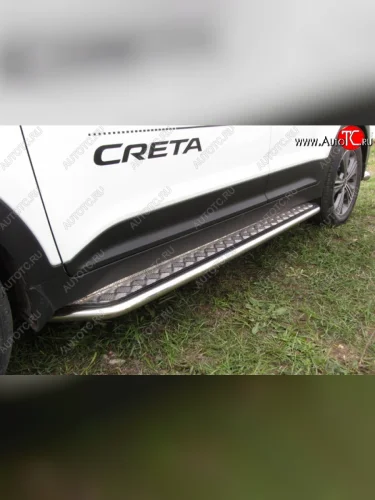 Широкая защита порогов Slitkoff Hyundai Creta  GS (2015-2021) дорестайлинг, рестайлинг
