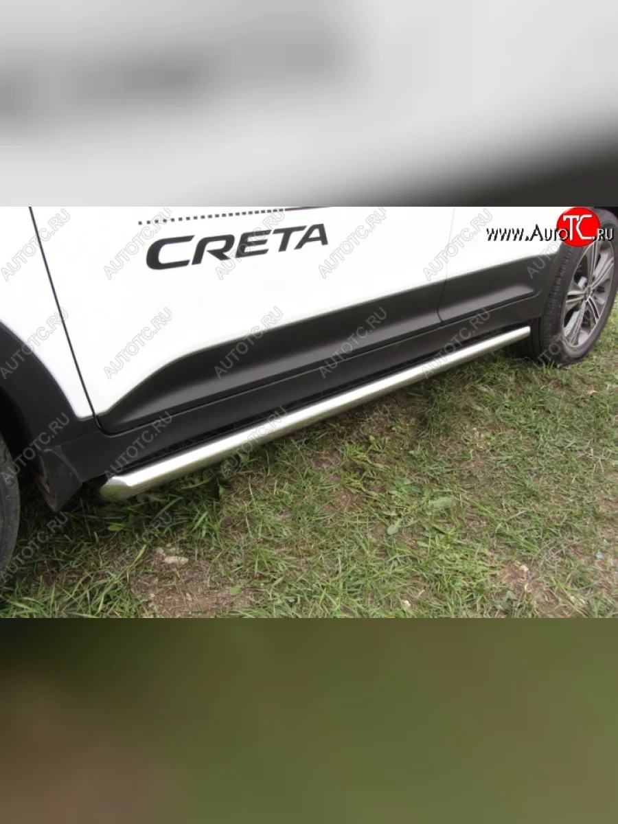 Защита порогов из круглой трубы диаметром 57 мм Slitkoff Hyundai Creta GS дорестайлинг (2015-2019) (Нержавейка, Полированная)  в Керчи Республика Крым