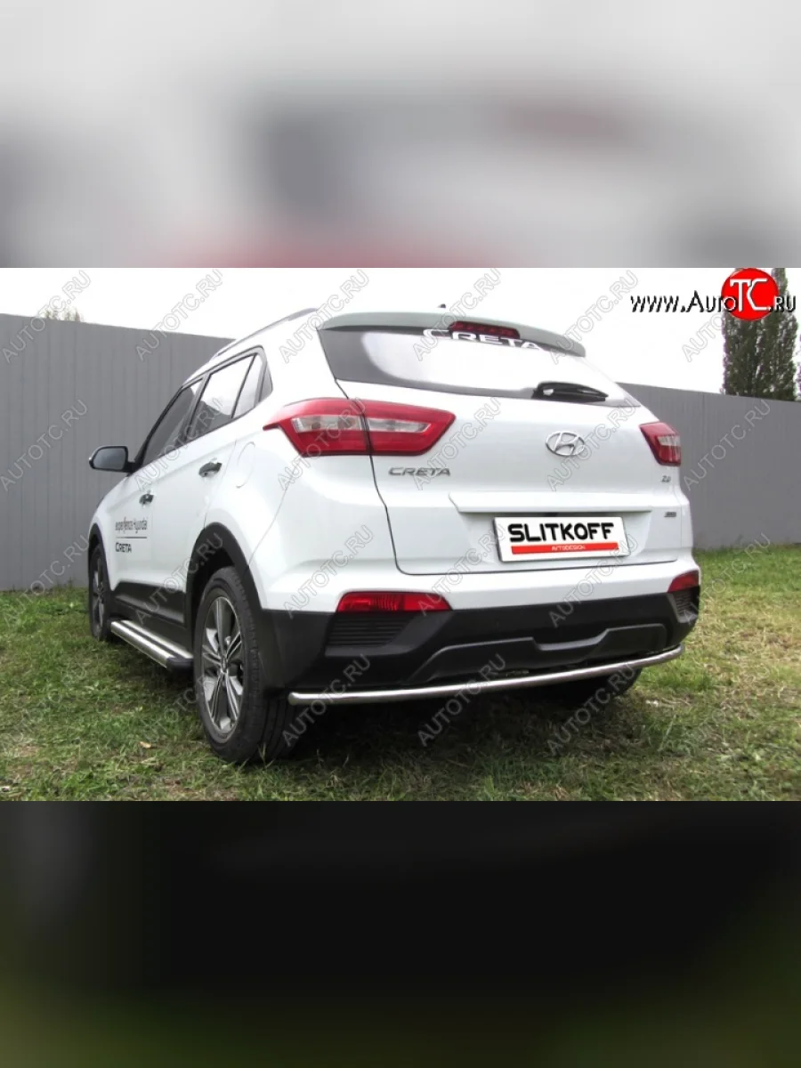 Защита заднего бампера из трубы диаметром 42 мм Slitkoff Hyundai Creta GS дорестайлинг (2015-2019) (Нержавейка, Полированная)  в Воронеже Воронежской области
