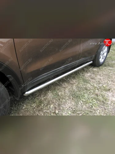 Защита порогов из круглой трубы диаметром 57 мм Slitkoff (Нержавейка) KIA Sportage  4 QL (2016-2018) дорестайлинг