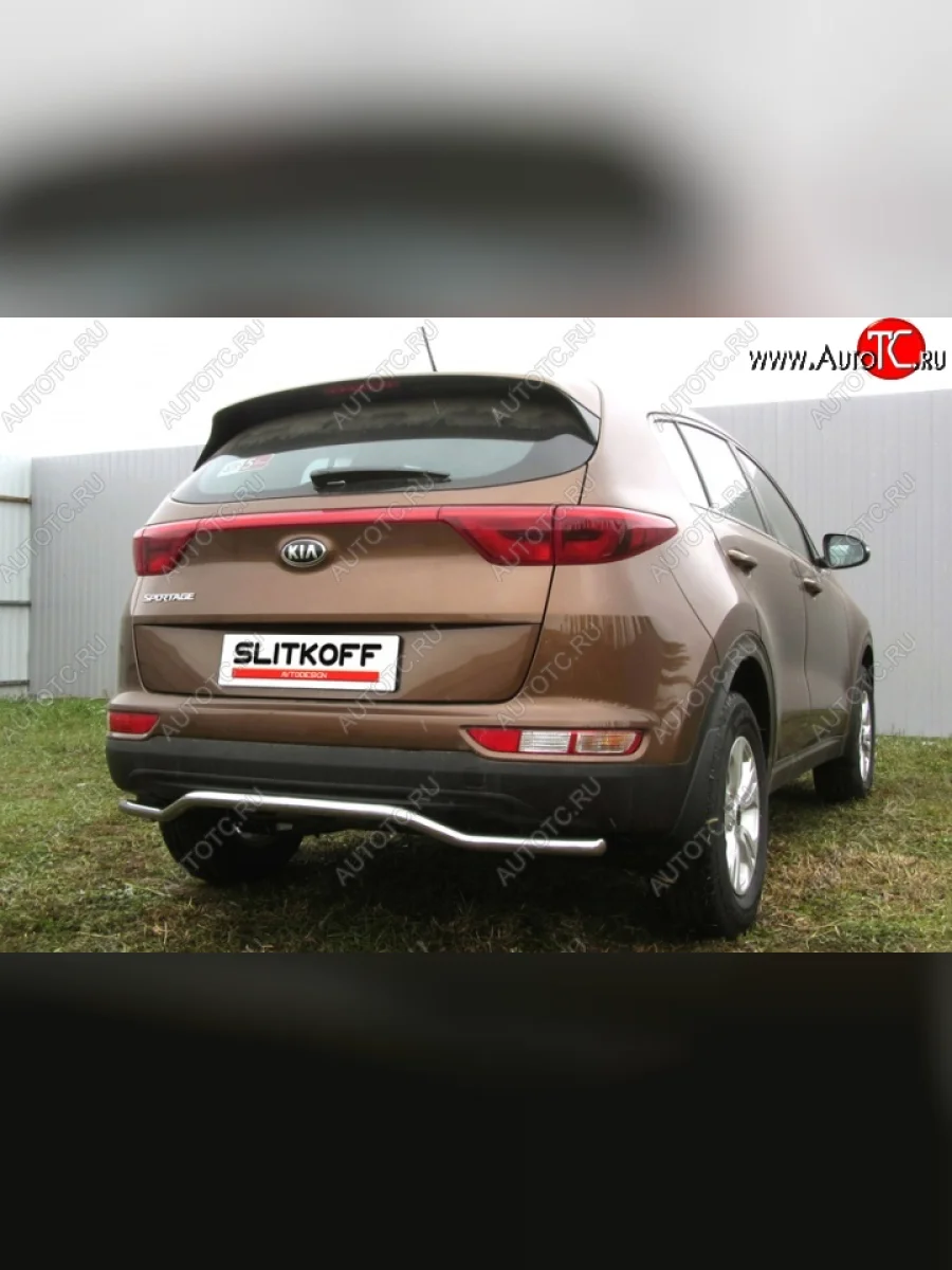 Защита заднего бампера из изогнутой трубы диаметром 42 мм Slitkoff  KIA Sportage (2016-2018) 4 QL (Нержавейка, Полированная)  в Самаре Самарской области
