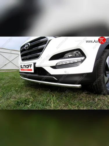 Одинарная защита переднего бампера диаметром 42 мм Slitkoff (Нержавейка) Hyundai Tucson  TL (2015-2018) дорестайлинг