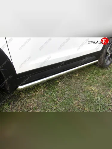 Защита порогов из круглой трубы диаметром 57 мм Slitkoff (Нержавейка) Hyundai Tucson TL дорестайлинг (2015-2018)