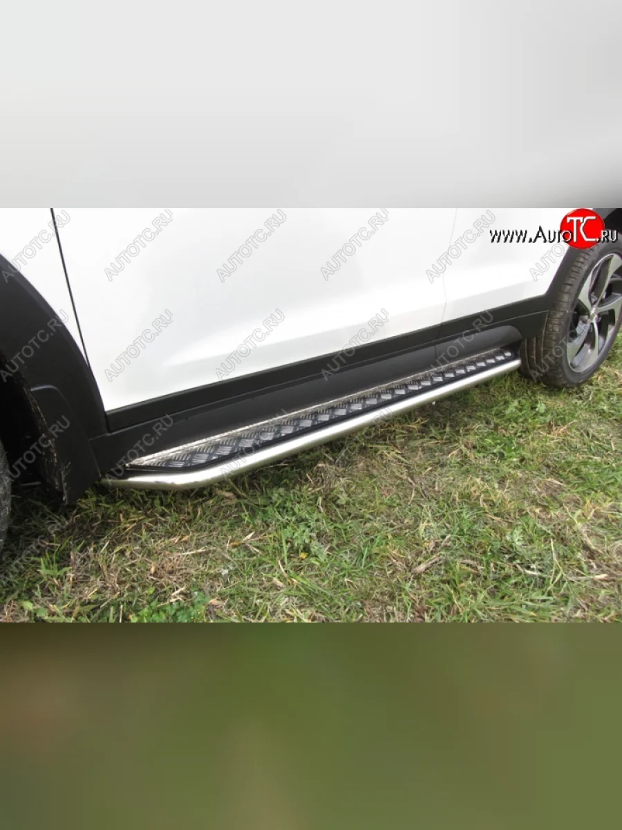 Широкая защита порогов Slitkoff Hyundai Tucson TL дорестайлинг (2015-2018) (Нержавейка, Полированная)  в Самаре Самарской области
