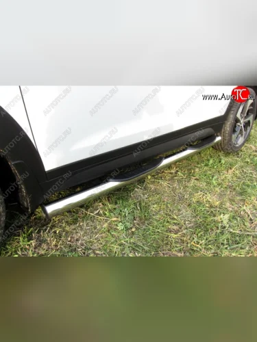 Защита порогов с пластиковыми вставками для ног из круглой трубы диаметром 76 мм Slitkoff (Нержавейка) Hyundai Tucson TL дорестайлинг (2015-2018)