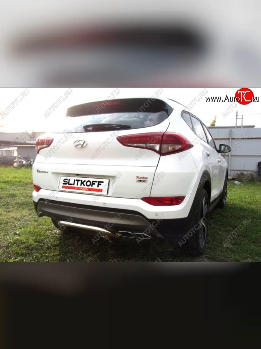 Защита заднего бампера диаметром 42 мм с изгибом Slitkoff  Hyundai Tucson (2015-2018) TL (Нержавейка, Полированная)  в Самаре Самарской области