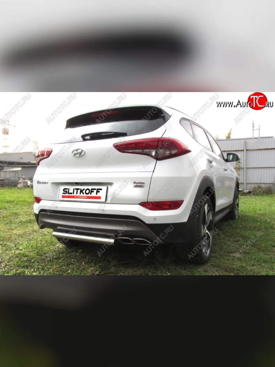Защита заднего бампера из короткой трубы диаметром 57 мм Slitkoff  Hyundai Tucson (2015-2018) TL (Нержавейка, Полированная)  в Самаре Самарской области