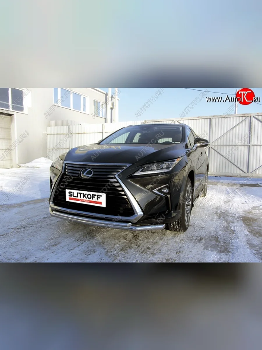 Двойная защита переднего бампера из труб диаметром 57 и 42 мм Slitkoff Lexus RX350 AL20 дорестайлинг (2015-2019) (Нержавейка, Полированная)  в Керчи Республика Крым