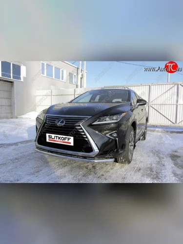 Одинарная защита переднего бампера диаметром 57 мм Slitkoff (Нержавейка) Lexus RX350 AL20 дорестайлинг (2015-2019)