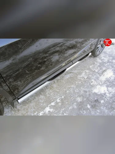 Защита порогов с пластиковыми вставками для ног из круглой трубы диаметром 76 мм Slitkoff (Нержавейка) Lexus RX350 AL20 дорестайлинг (2015-2019)