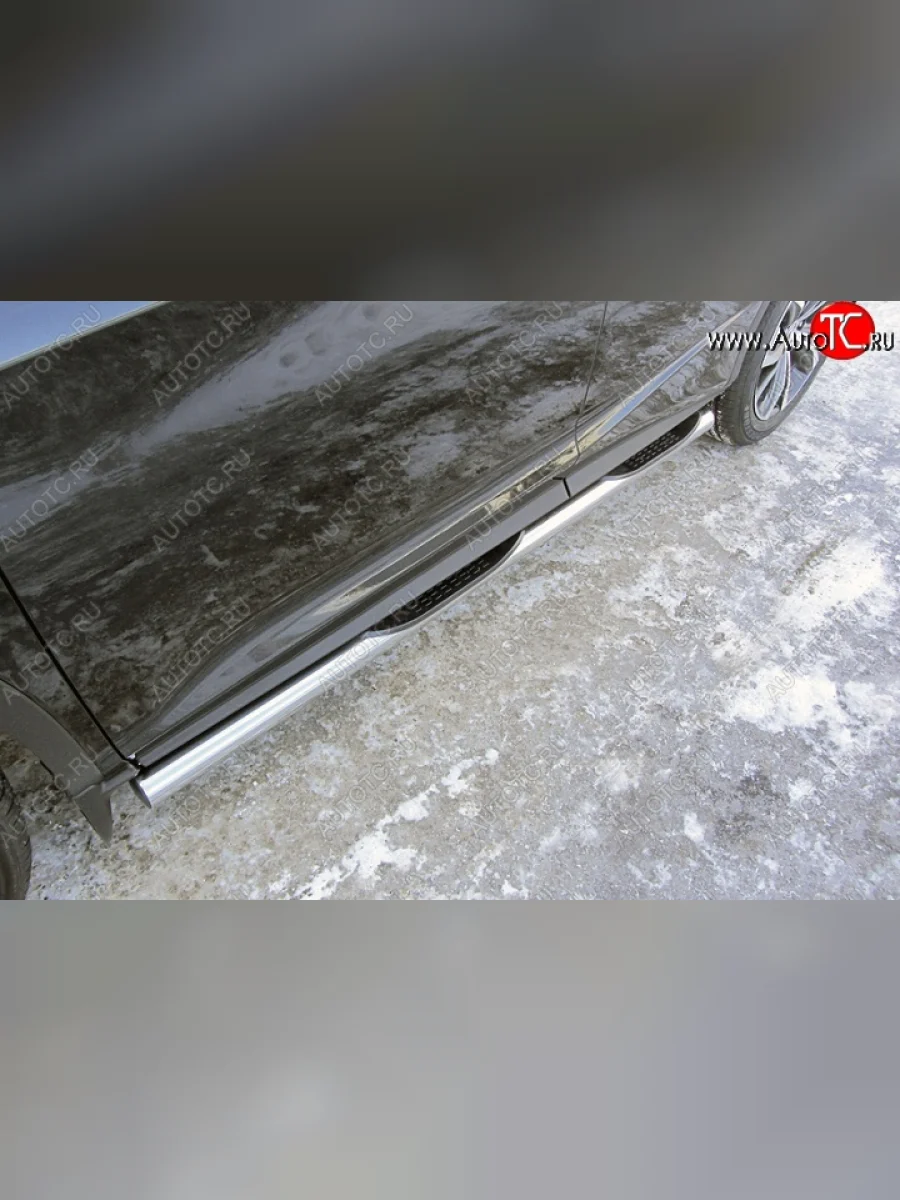 Защита порогов с пластиковыми вставками для ног из круглой трубы диаметром 76 мм Slitkoff Lexus RX350 AL20 дорестайлинг (2015-2019) (Нержавейка, Полированная)  в Керчи Республика Крым