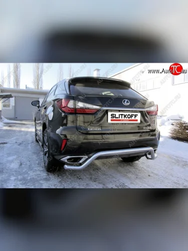Защита заднего бампера из изогнутой трубы диаметром 57 мм Slitkoff (Нержавейка) Lexus RX350  AL20 (2015-2019) дорестайлинг