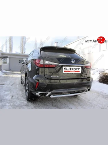 Защита заднего бампера из короткой трубы диаметром 57 мм Slitkoff (Нержавейка) Lexus RX350  AL20 (2015-2019) дорестайлинг