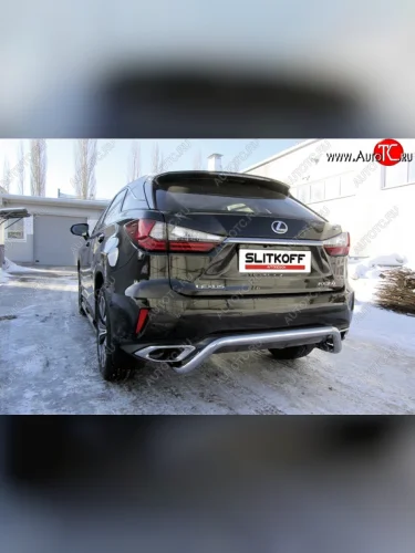 Защита заднего бампера диаметром 57 мм с изгибом Slitkoff (Нержавейка) Lexus RX350  AL20 (2015-2019) дорестайлинг