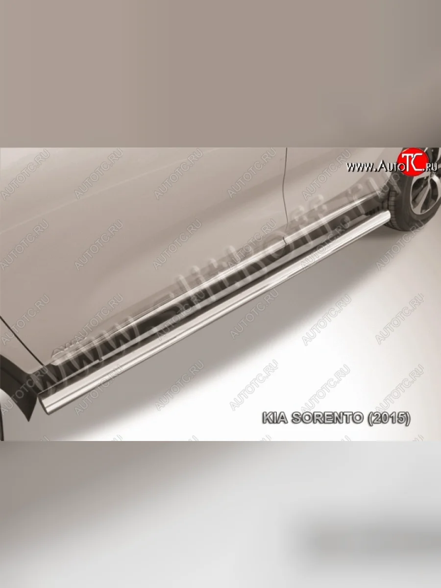 Защита порогов из круглой трубы диаметром 76 мм Slitkoff KIA Sorento UM/Prime дорестайлинг (2014-2018) (Нержавейка, Полированная)  в Перми Пермском крае