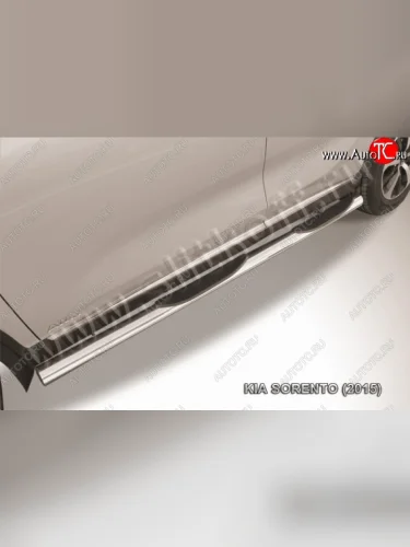 Защита порогов с пластиковыми вставками для ног из круглой трубы диаметром 76 мм Slitkoff (Нержавейка) KIA Sorento UM/Prime дорестайлинг (2014-2018)