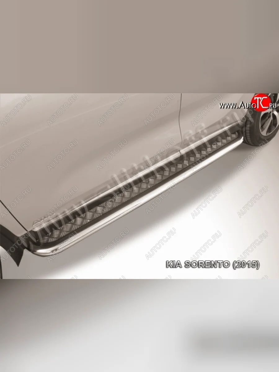 Широкая защита порогов Slitkoff KIA Sorento UM/Prime дорестайлинг (2014-2018) (Нержавейка, Полированная)  в Перми Пермском крае
