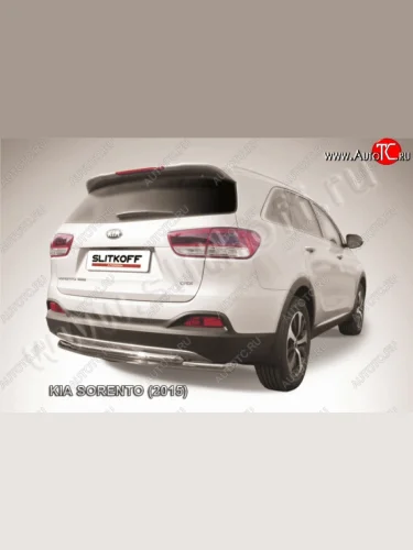 Защита заднего бампера из короткой трубы диаметром 57 мм Slitkoff (Нержавейка) KIA Sorento UM/Prime дорестайлинг (2014-2018)