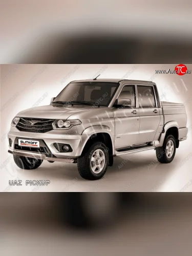 Двойная защита переднего бампера из труб диаметром по 57 мм Slitkoff Уаз Патриот  23632 (2014-2025) 1 рестайлинг пикап, 2-ой рестайлинг пикап