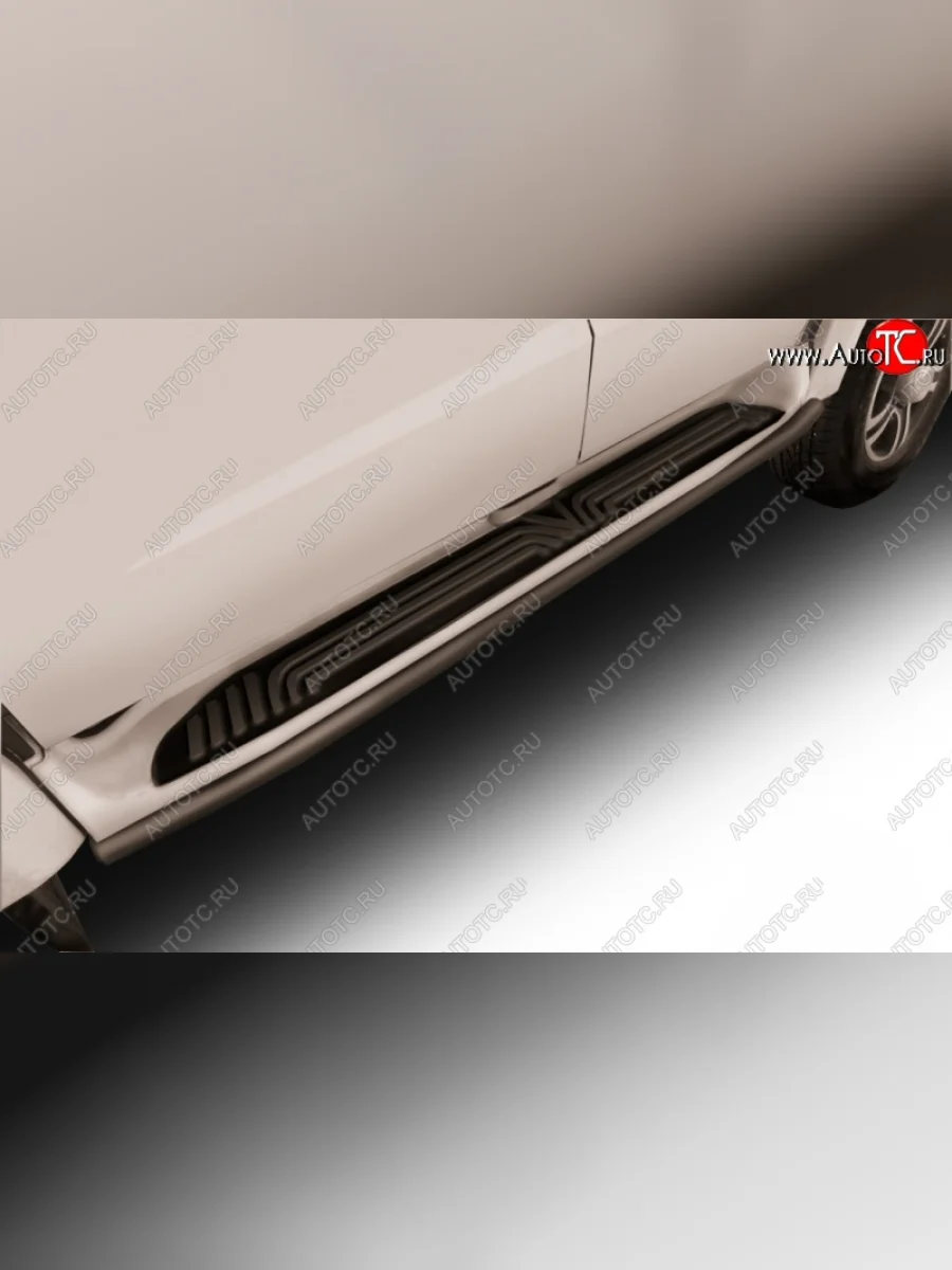 Защита штатных порогов из трубы диаметром 42 мм Slitkoff Уаз Патриот 23632 1 рестайлинг пикап (2014-2016) (Цвет: нержавеющая полированная сталь)  с доставкой в г. Керчь