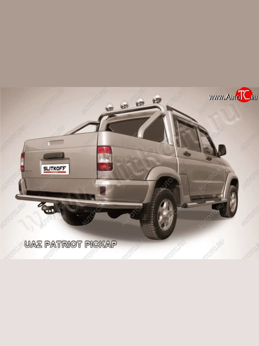 Защита заднего бампера из трубы диаметром 76 мм Slitkoff Уаз Патриот 23632 1 рестайлинг пикап (2014-2016) (Цвет: нержавеющая полированная сталь)  с доставкой в г. Керчь
