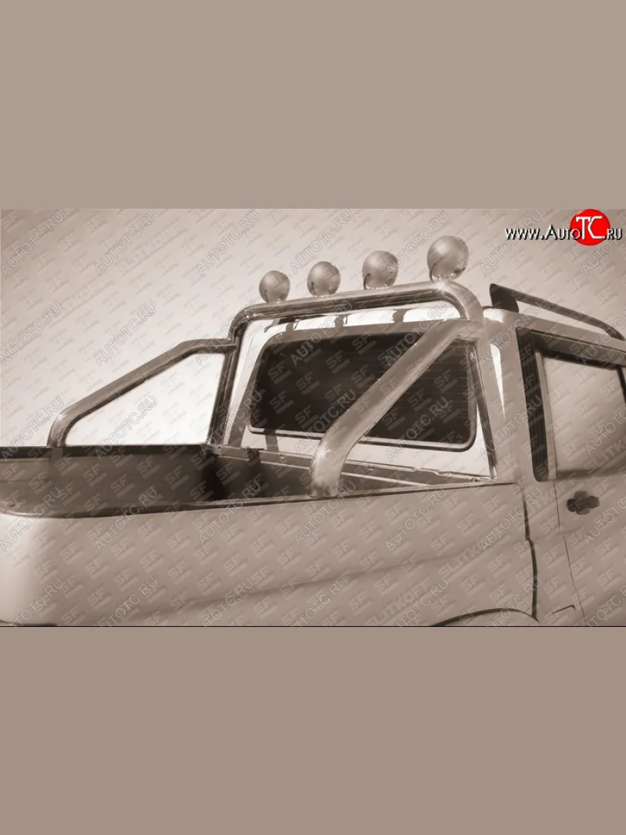 Дуга в кузов из труб диаметром 76 мм с креплениями под ПТФ Slitkoff  Уаз Патриот (2014-2025) 23632 (нержавейка полированная)  с доставкой в г. Керчь