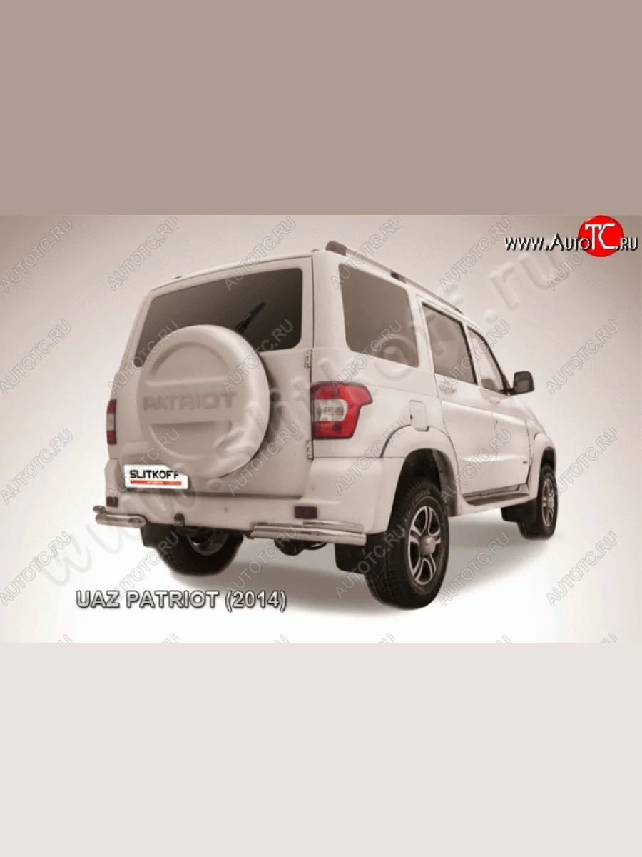 Защита заднего бампера из двойных боковых уголков с диаметром труб 76 и 42 мм Slitkoff Уаз Патриот 3163 5-дв. 1-ый рестайлинг (2014-2016) (Цвет: нержавеющая полированная сталь)  в Самаре Самарской области