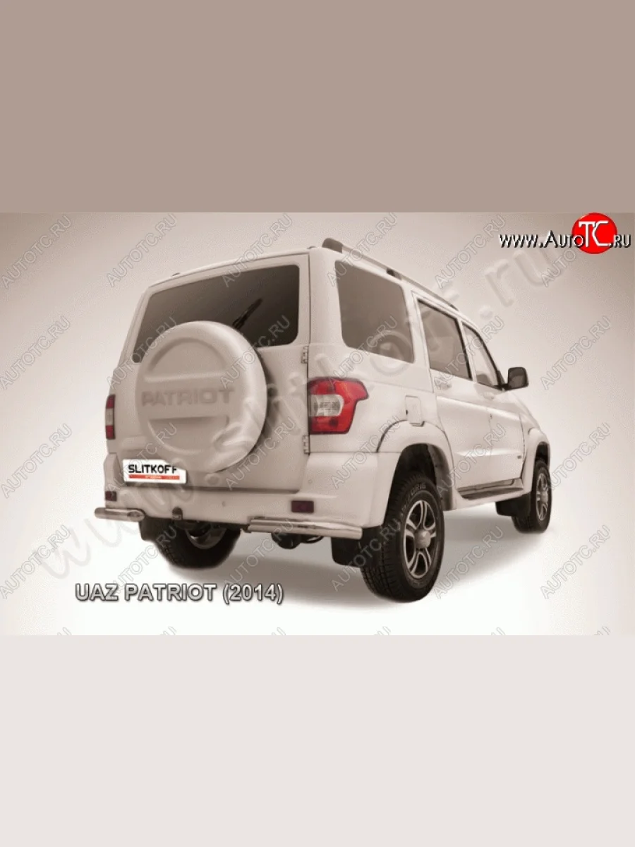 Защита заднего бампера из двух боковых уголков диаметром 76 мм Slitkoff Уаз Патриот 3163 5-дв. 1-ый рестайлинг (2014-2016) (Цвет: нержавеющая полированная сталь)  в Самаре Самарской области