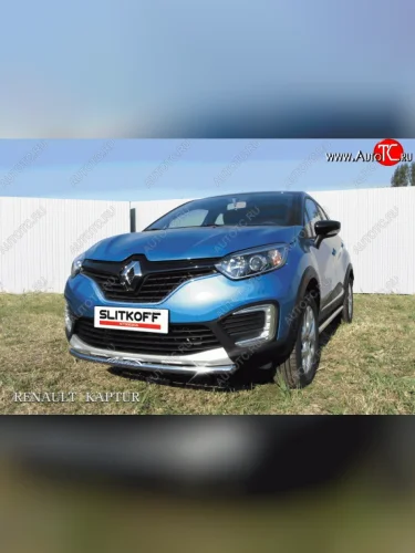 Одинарная защита переднего бампера диаметром 42 мм с надписью Slitkoff Renault Kaptur дорестайлинг (2016-2020)