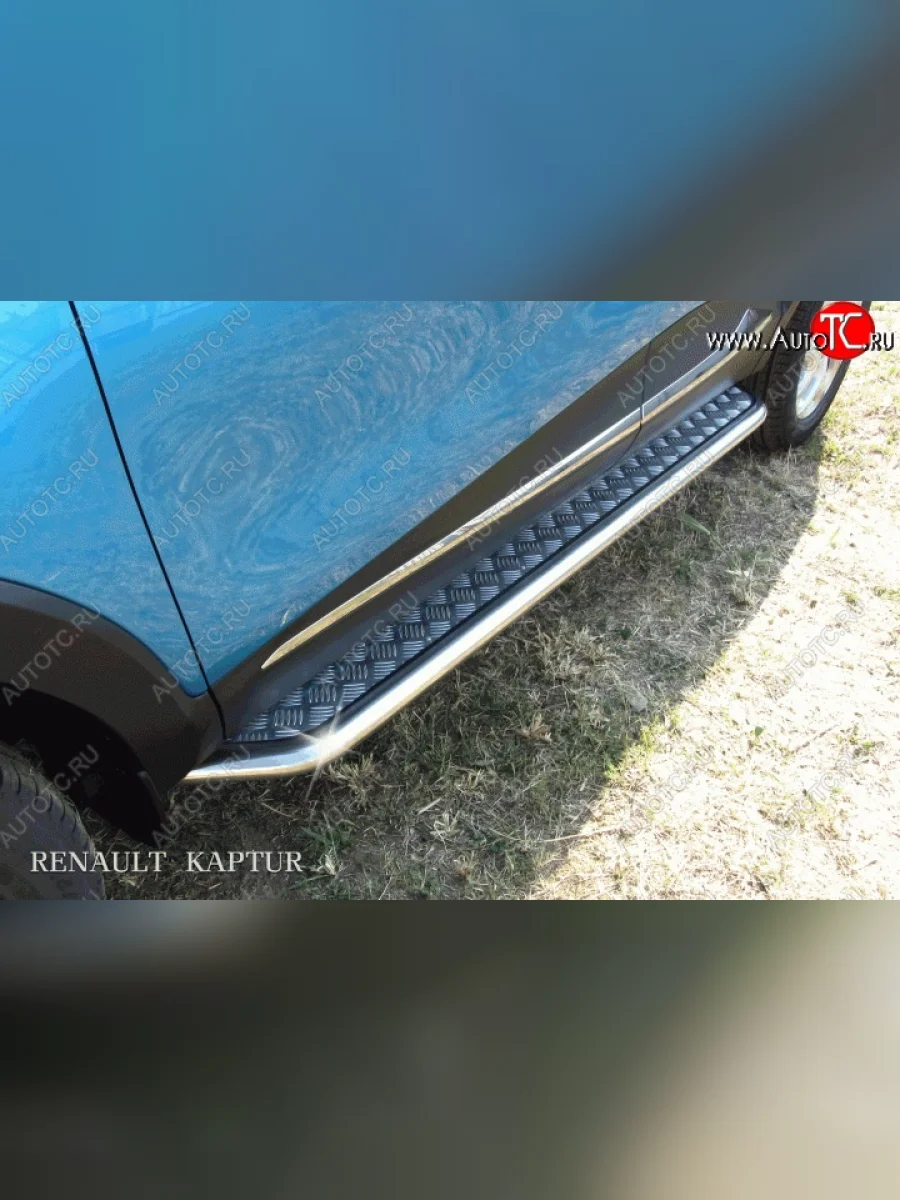 Широкая защита порогов с трубой диаметром d57 Slitkoff Renault Kaptur дорестайлинг (2016-2020) (Для автомобиля 2WD)  в Перми Пермском крае