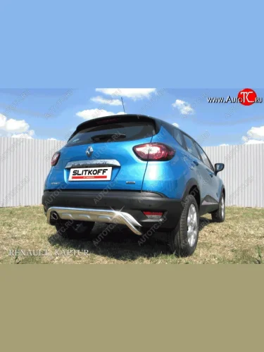 Защита заднего бампера диаметром 42 мм с изгибом Slitkoff Renault Kaptur дорестайлинг (2016-2020)
