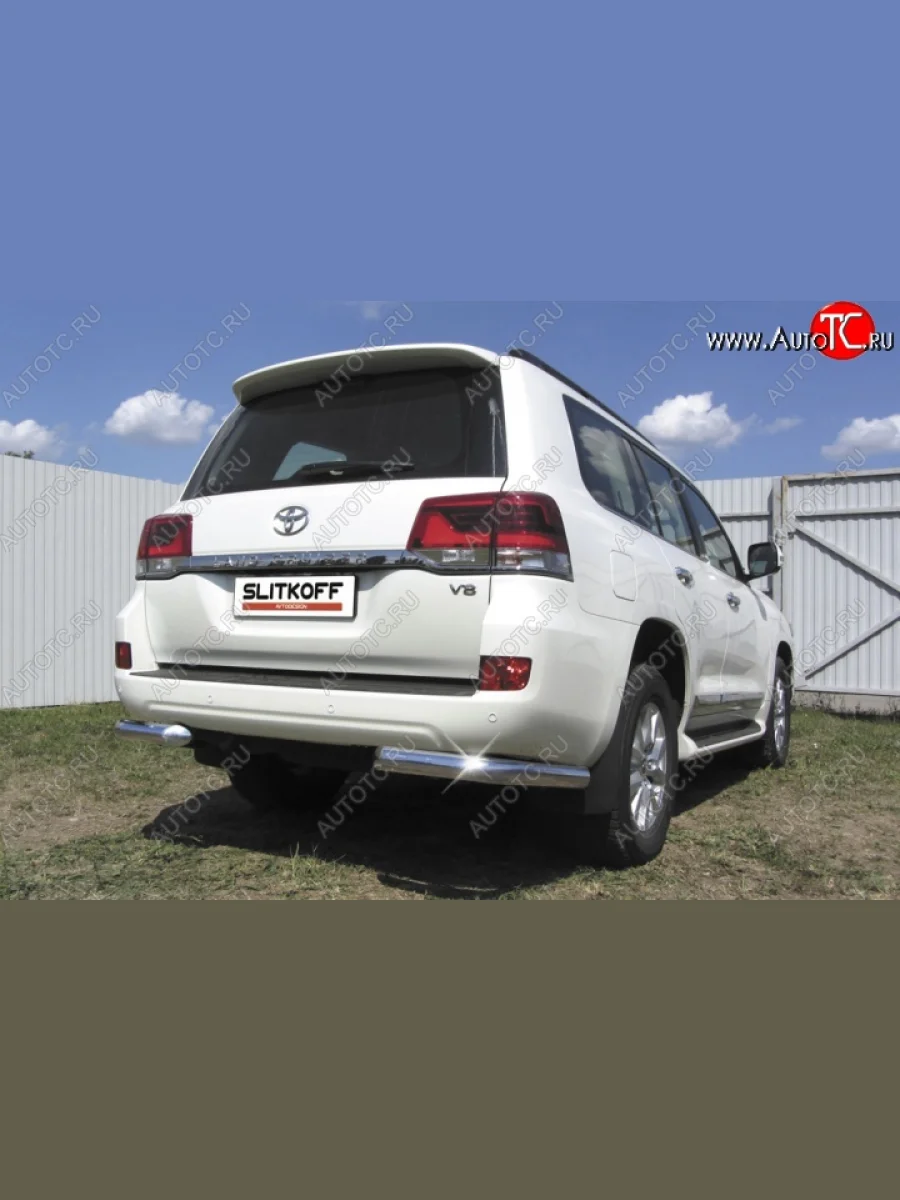 Защита заднего бампера из двух боковых уголков диаметром 76 мм Slitkoff  Toyota Land Cruiser (2015-2021) 200 (Цвет: нержавеющая полированная сталь)  в Самаре Самарской области