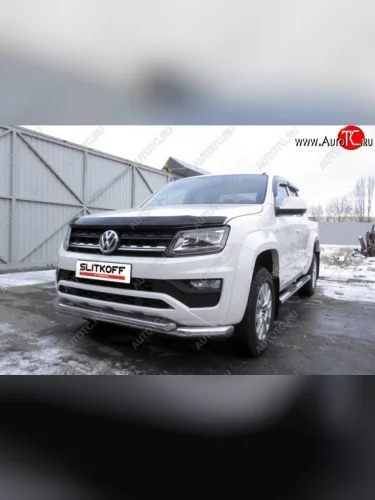 Двойная защита переднего бампера из труб диаметром 76 и 57 мм Slitkoff Volkswagen Amarok (2016-2022) рестайлинг